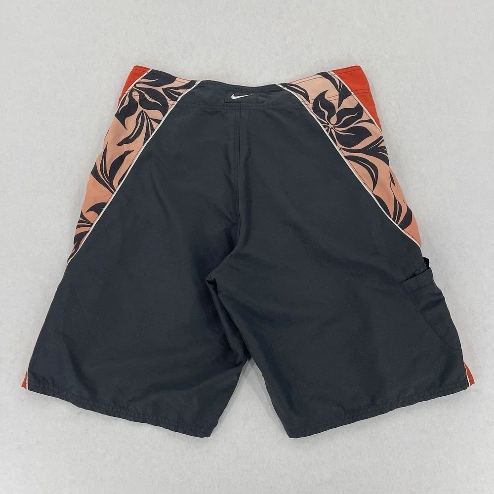 Vintage Y2K Nike Board Shorts Mens 32 Gray Orange Floral Surf Skater Swim Retro